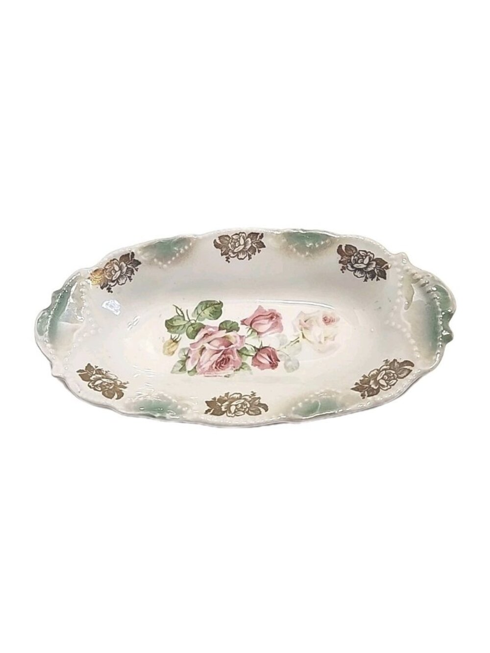 Antique Porcelain Trinket Dish Floral Gold Gilt Design Germany Relish Butter
